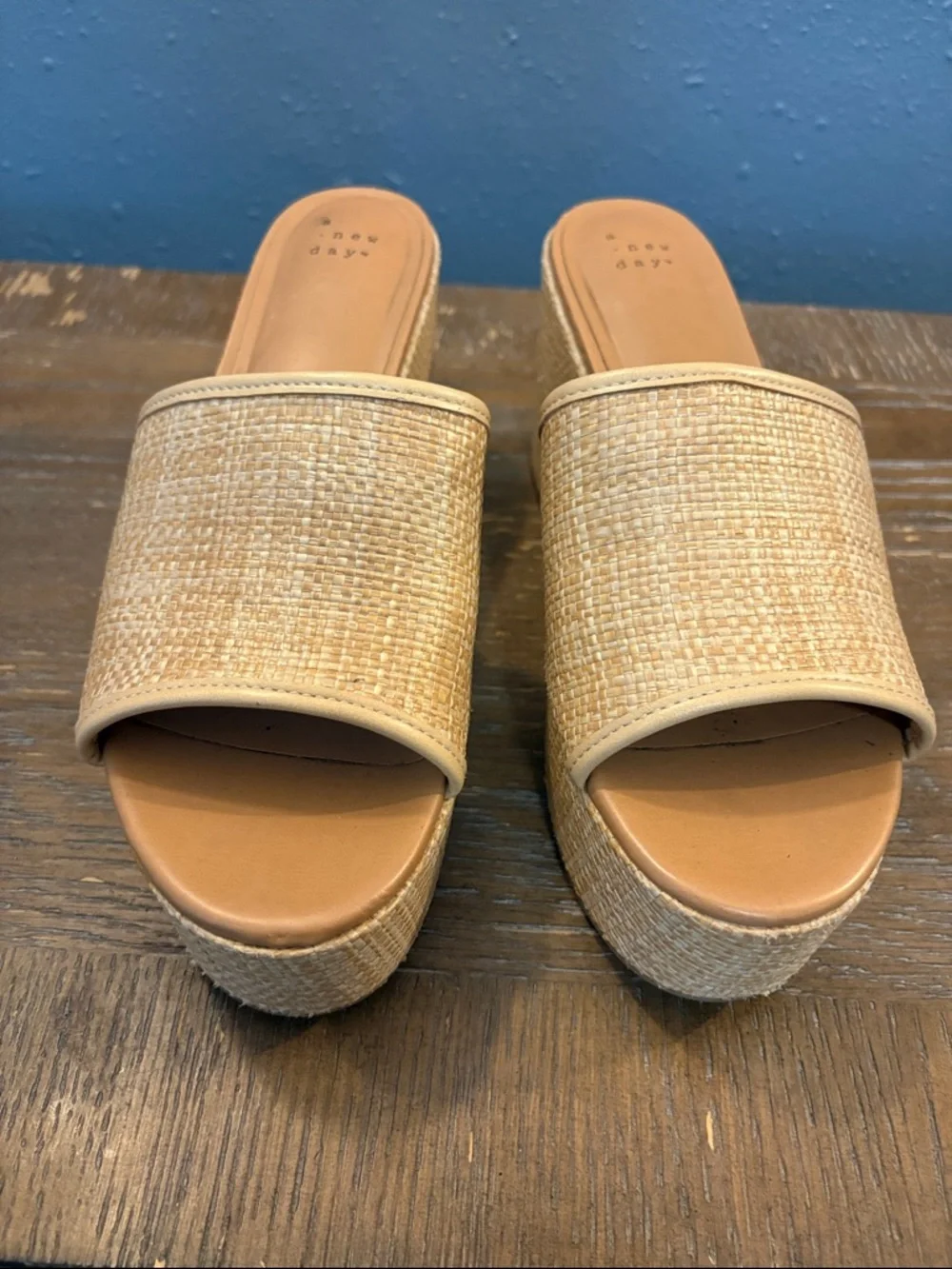 Woven Slide Platform Heels in Natural - Women size 9 Wide
